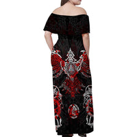 Raven And Norse Runes Family Matching Off Shoulder Maxi Dress and Hawaiian Shirt Viking - Wonder Print Shop