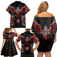 Raven And Norse Runes Family Matching Off Shoulder Short Dress and Hawaiian Shirt Viking - Wonder Print Shop