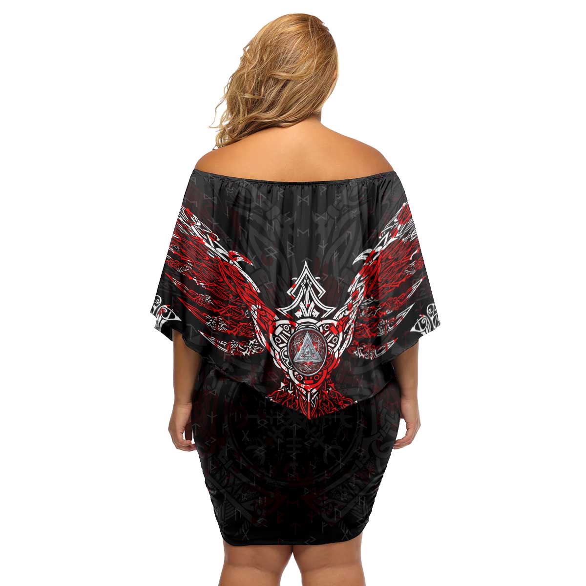 Raven And Norse Runes Family Matching Off Shoulder Short Dress and Hawaiian Shirt Viking - Wonder Print Shop