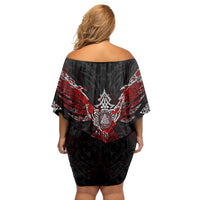Raven And Norse Runes Family Matching Off Shoulder Short Dress and Hawaiian Shirt Viking - Wonder Print Shop