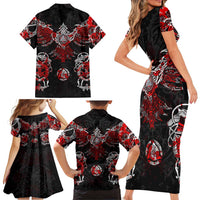Raven And Norse Runes Family Matching Short Sleeve Bodycon Dress and Hawaiian Shirt Viking - Wonder Print Shop