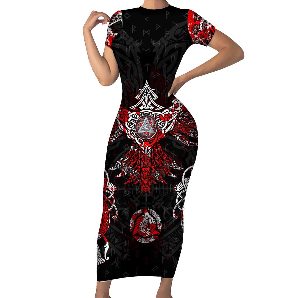 Raven And Norse Runes Family Matching Short Sleeve Bodycon Dress and Hawaiian Shirt Viking - Wonder Print Shop
