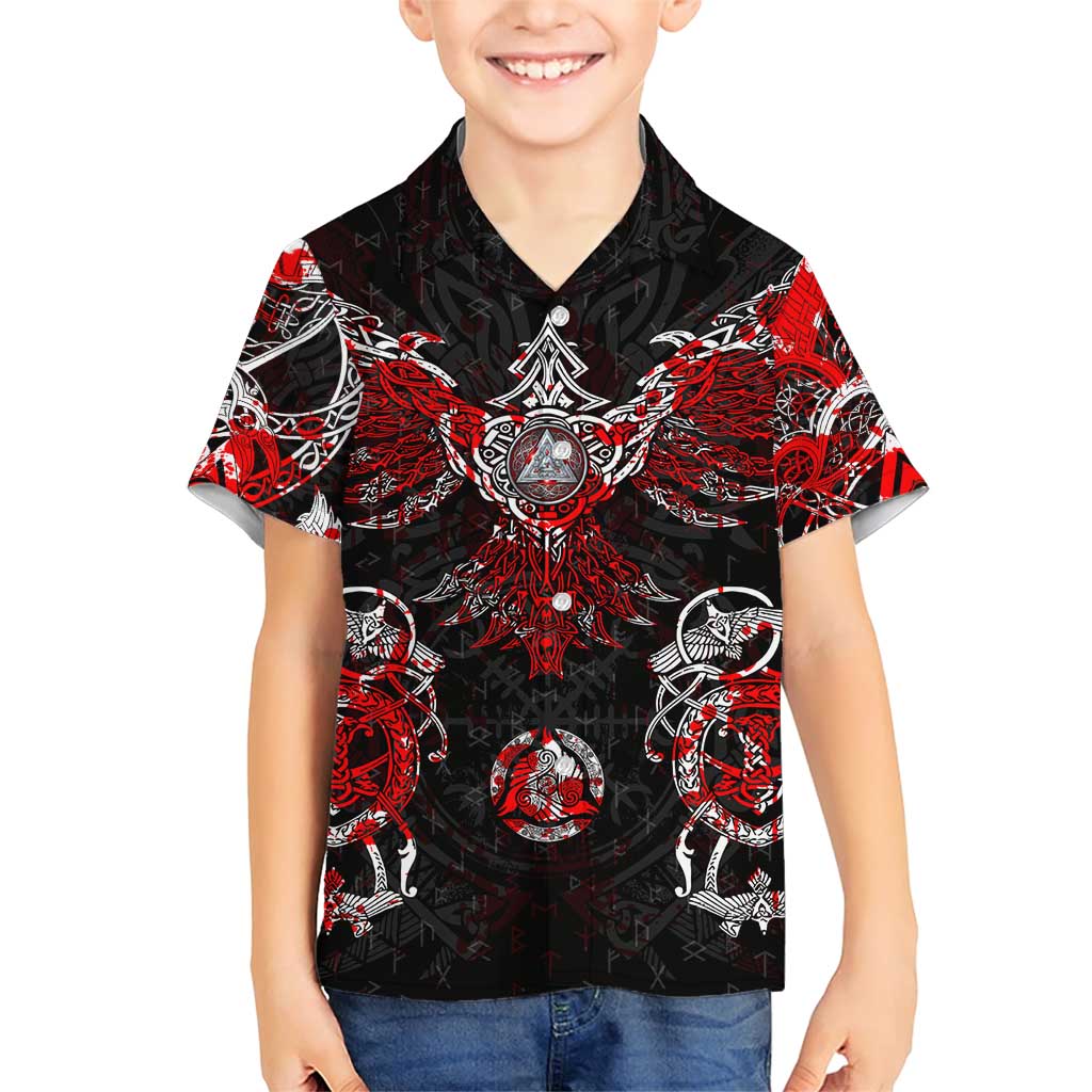 Raven And Norse Runes Family Matching Short Sleeve Bodycon Dress and Hawaiian Shirt Viking - Wonder Print Shop