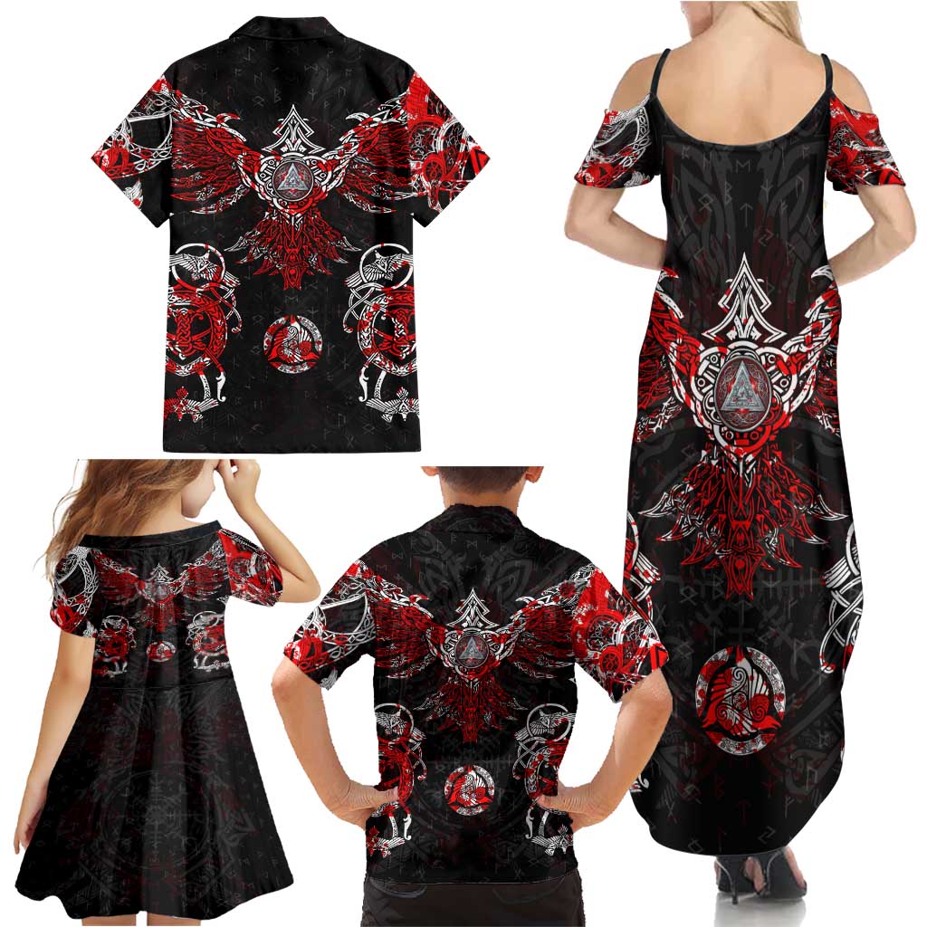 Raven And Norse Runes Family Matching Summer Maxi Dress and Hawaiian Shirt Viking - Wonder Print Shop