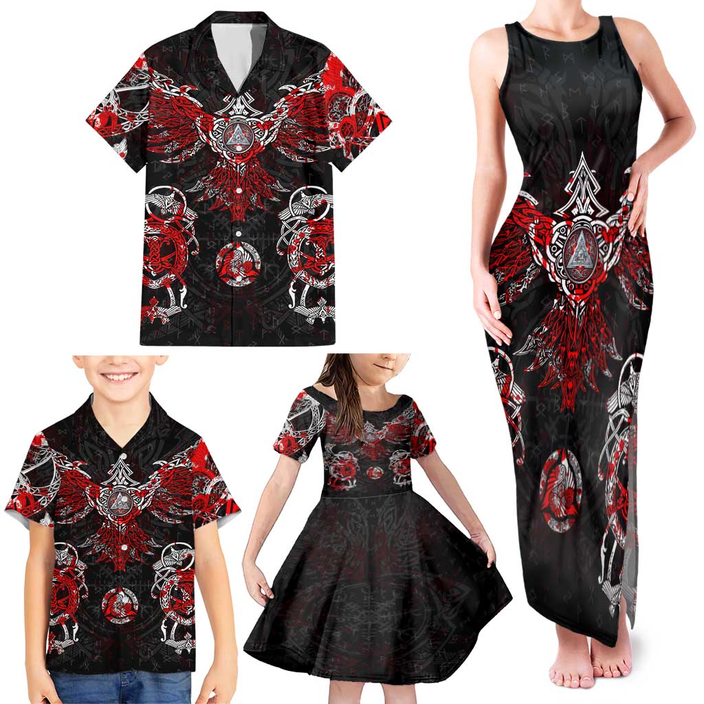 Raven And Norse Runes Family Matching Tank Maxi Dress and Hawaiian Shirt Viking - Wonder Print Shop