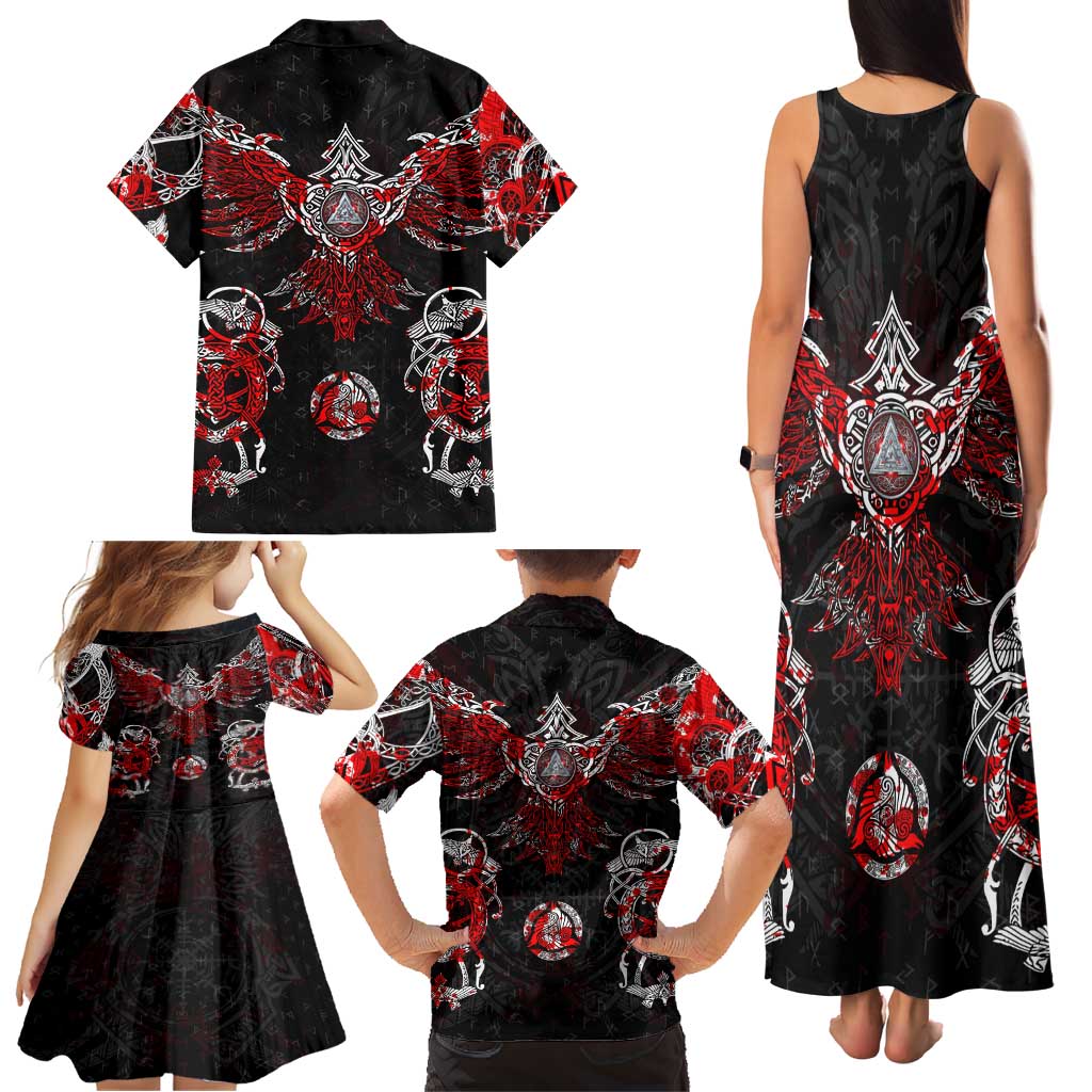 Raven And Norse Runes Family Matching Tank Maxi Dress and Hawaiian Shirt Viking - Wonder Print Shop