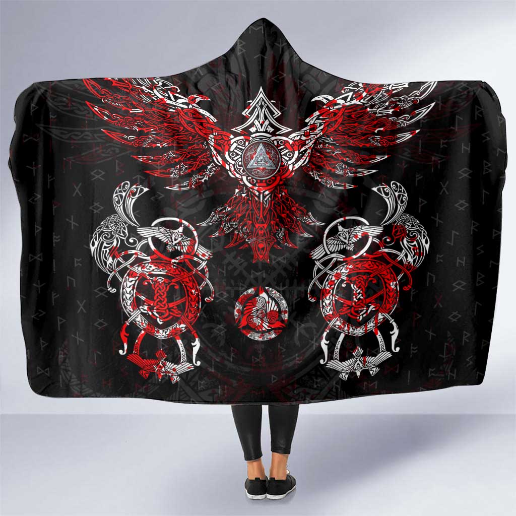 Raven And Norse Runes Hooded Blanket Viking