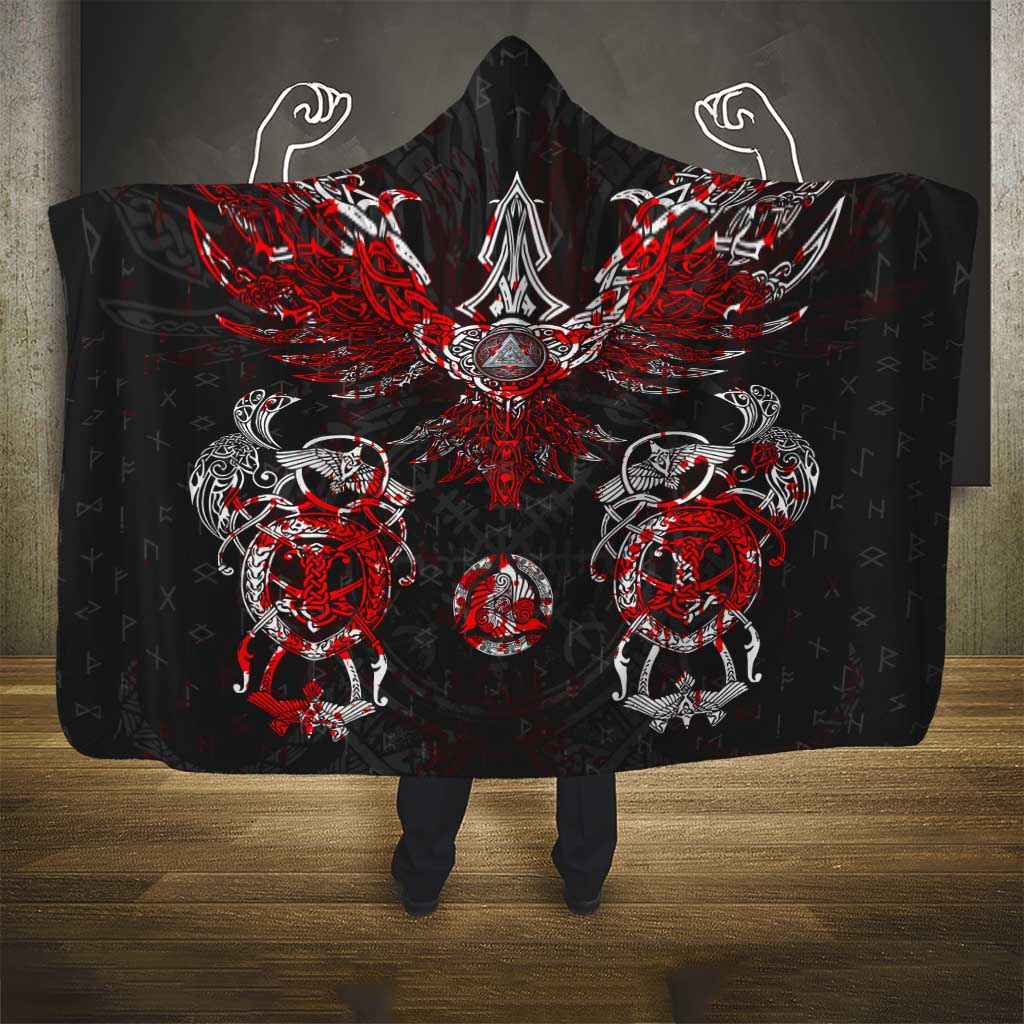 Raven And Norse Runes Hooded Blanket Viking