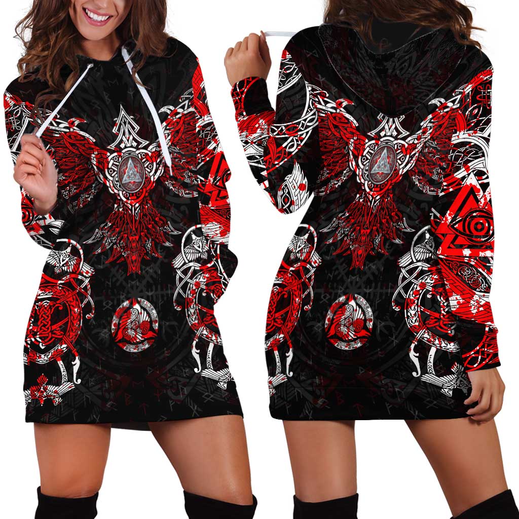 Raven And Norse Runes Hoodie Dress Viking - Wonder Print Shop