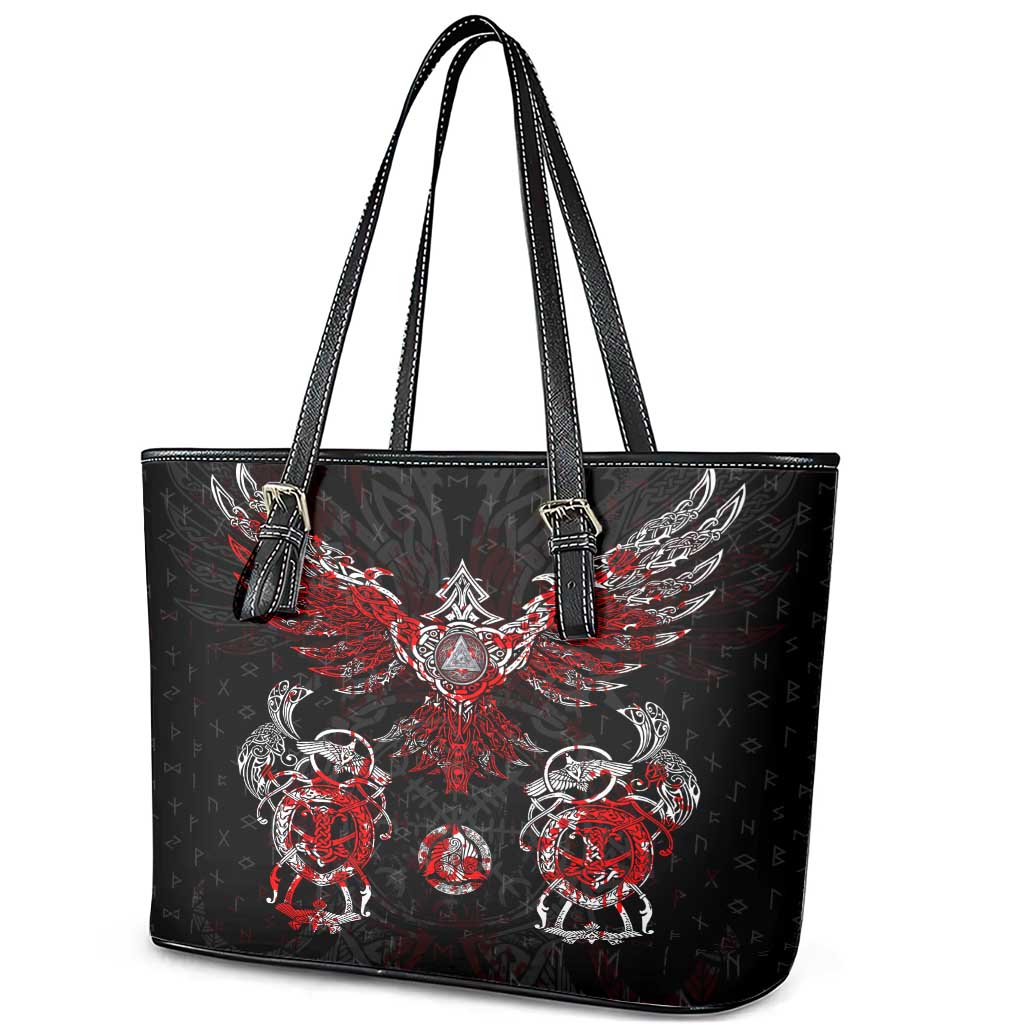 Raven And Norse Runes Leather Tote Bag Viking - Wonder Print Shop