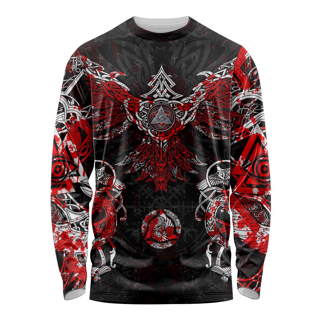 Raven And Norse Runes Long Sleeve Shirt Viking - Wonder Print Shop