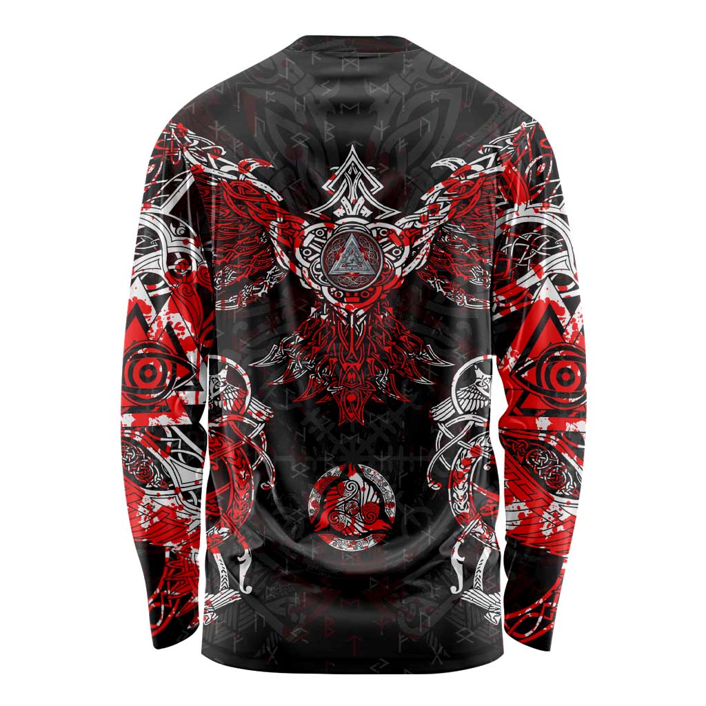 Raven And Norse Runes Long Sleeve Shirt Viking - Wonder Print Shop