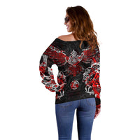 Raven And Norse Runes Off Shoulder Sweater Viking - Wonder Print Shop