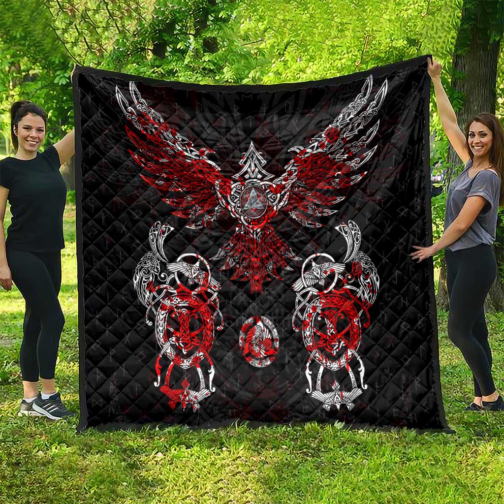 Raven And Norse Runes Quilt Viking - Wonder Print Shop
