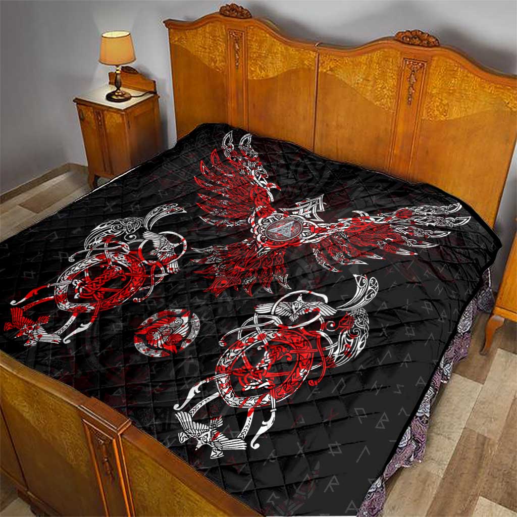Raven And Norse Runes Quilt Viking - Wonder Print Shop