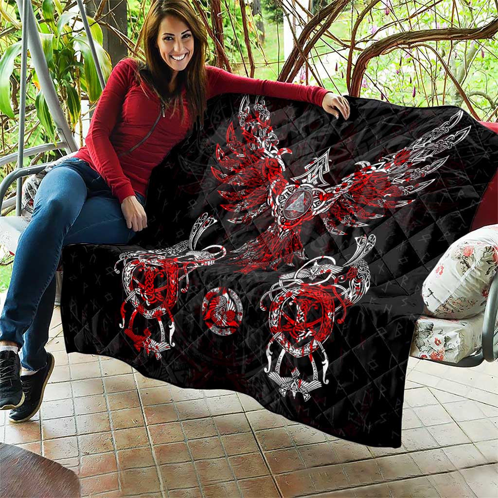 Raven And Norse Runes Quilt Viking - Wonder Print Shop