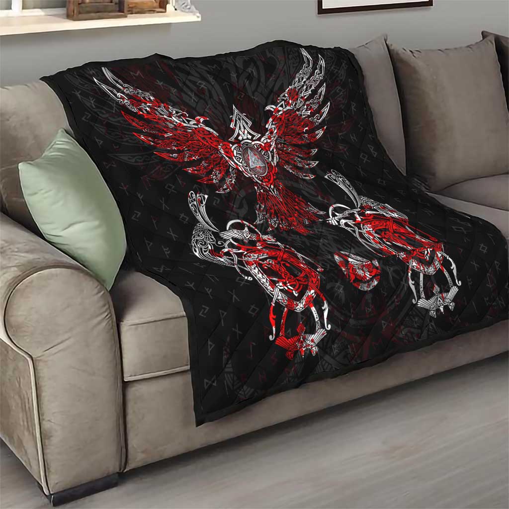 Raven And Norse Runes Quilt Viking - Wonder Print Shop