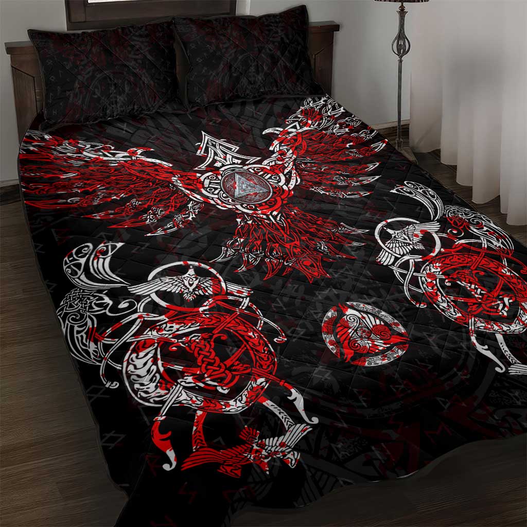 Raven And Norse Runes Quilt Bed Set Viking - Wonder Print Shop