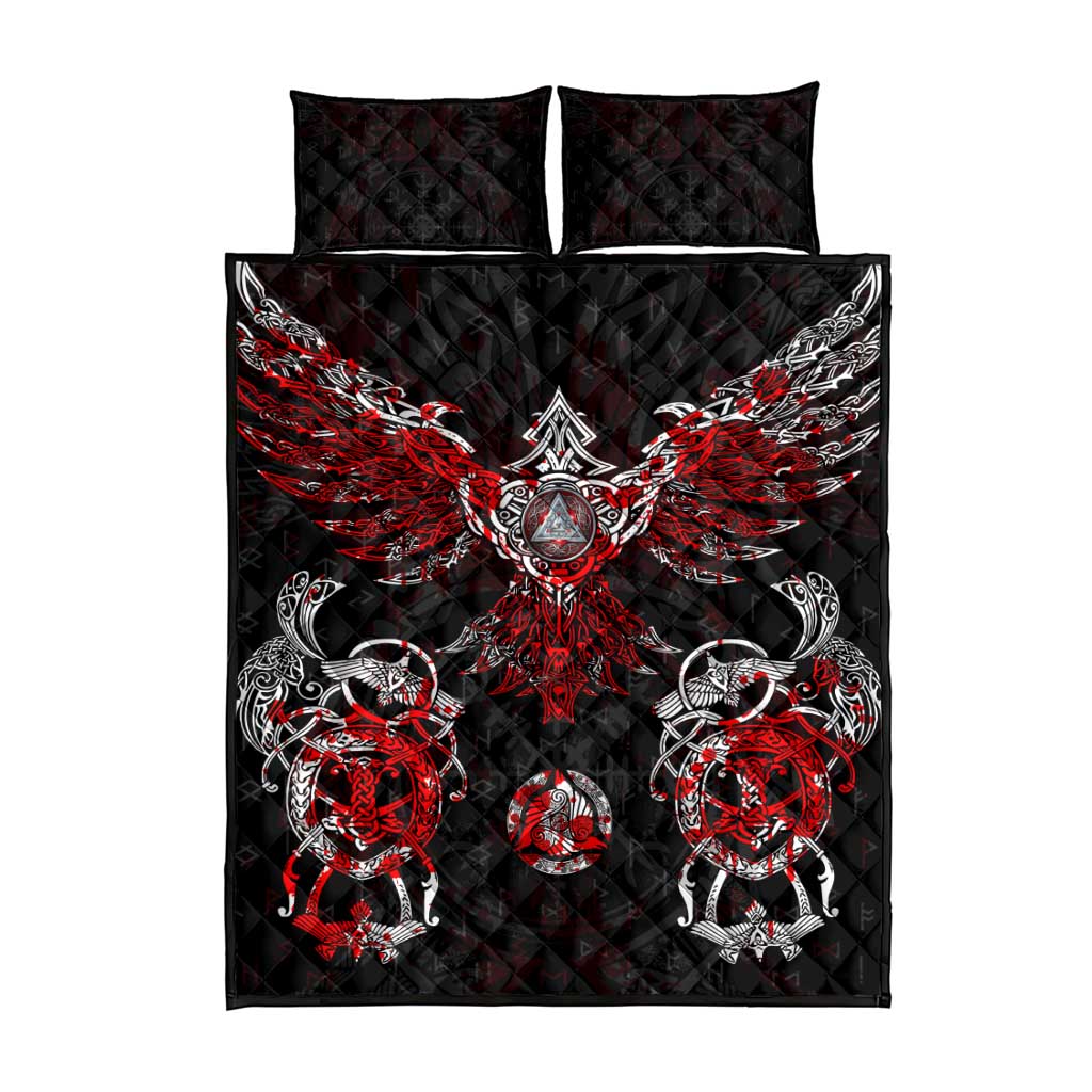 Raven And Norse Runes Quilt Bed Set Viking - Wonder Print Shop