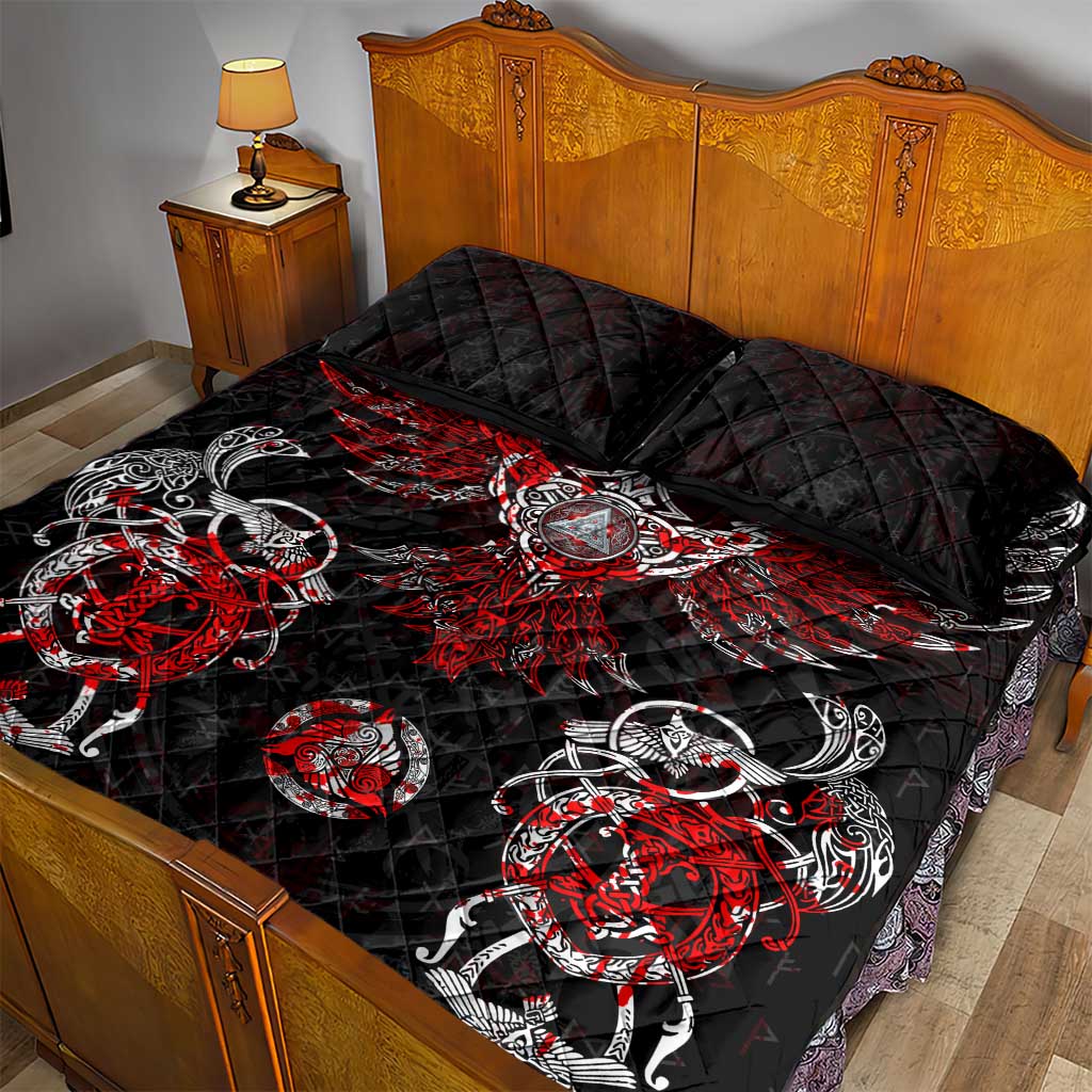 Raven And Norse Runes Quilt Bed Set Viking - Wonder Print Shop