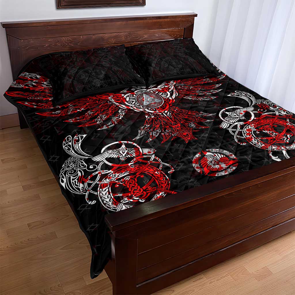 Raven And Norse Runes Quilt Bed Set Viking - Wonder Print Shop