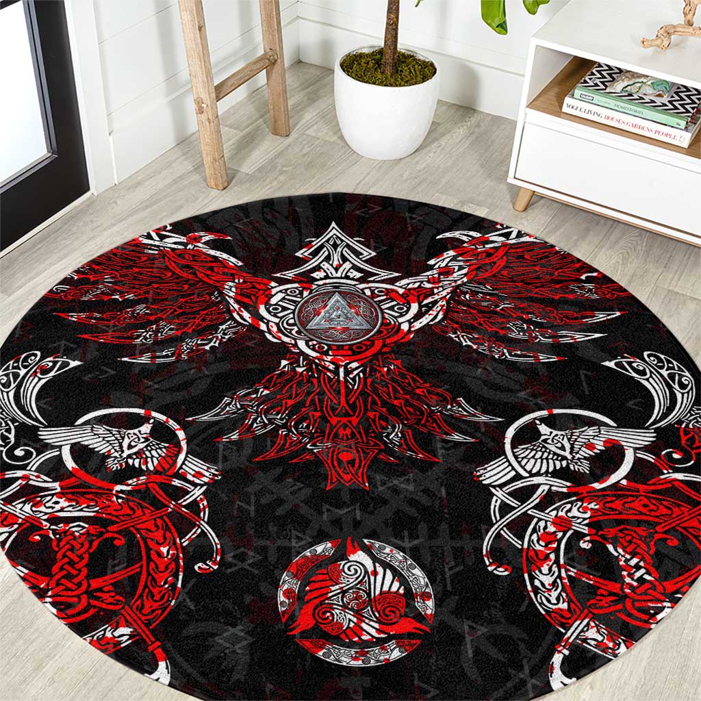 Raven And Norse Runes Round Carpet Viking