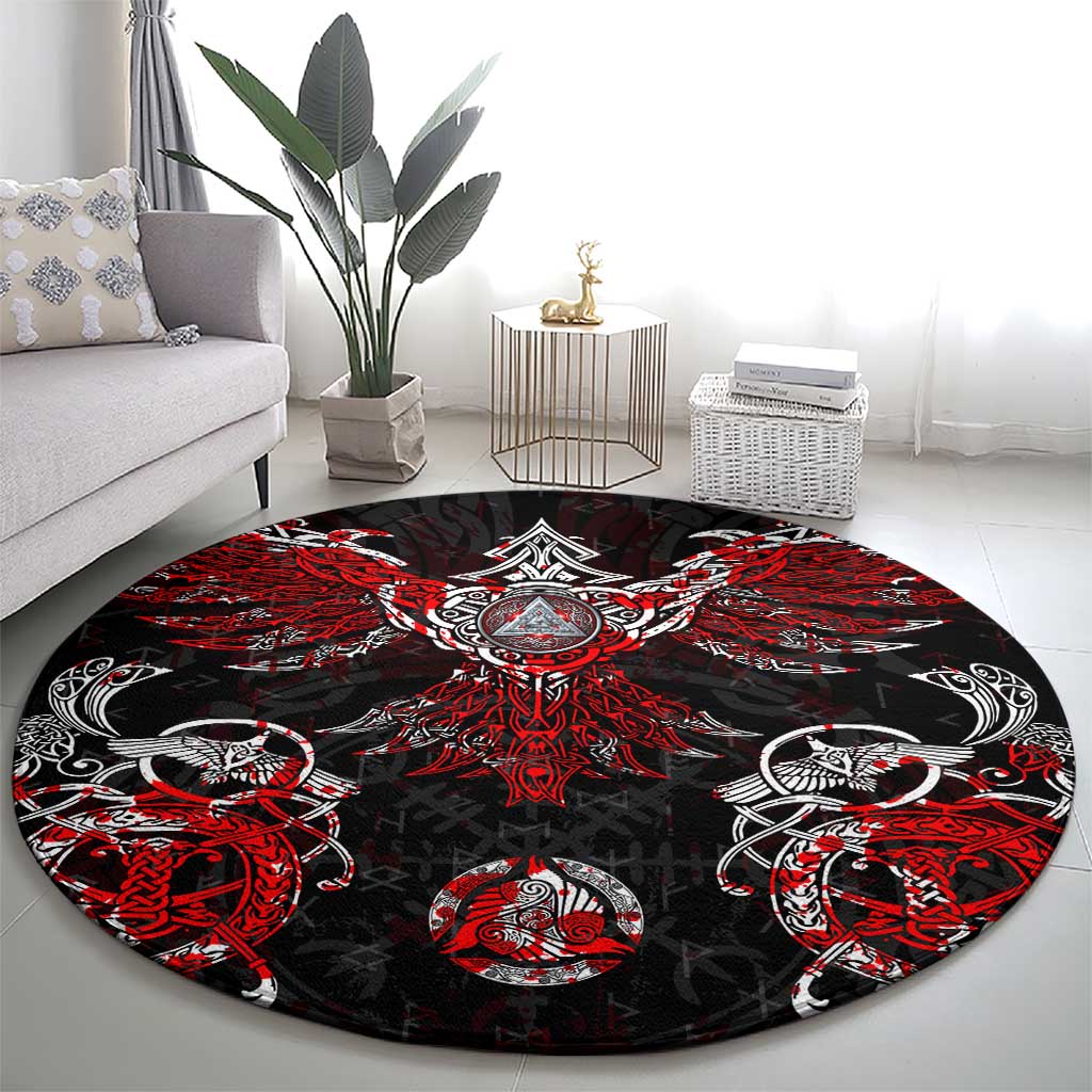 Raven And Norse Runes Round Carpet Viking