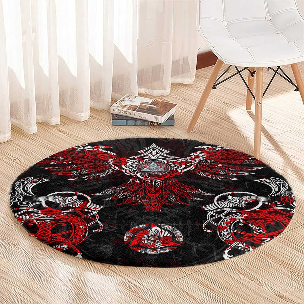 Raven And Norse Runes Round Carpet Viking
