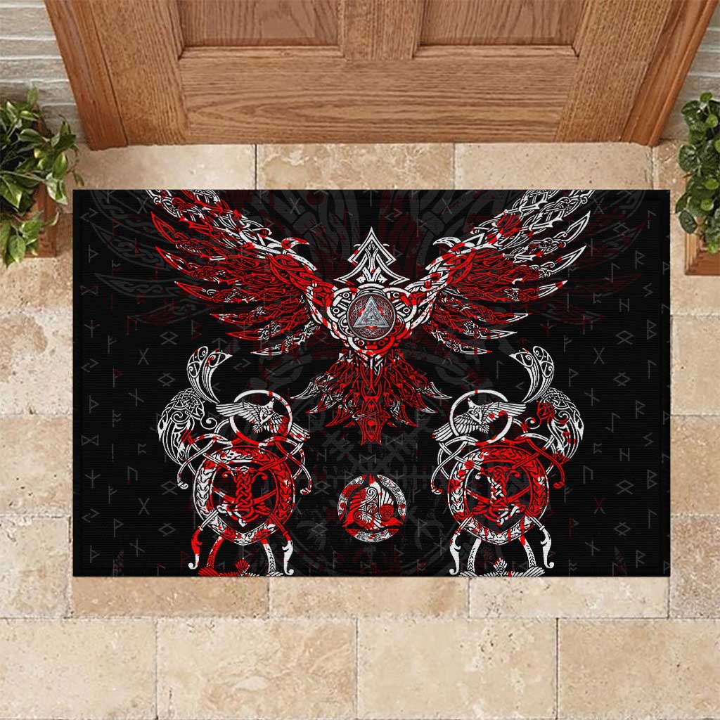 Raven And Norse Runes Rubber Doormat Viking - Wonder Print Shop