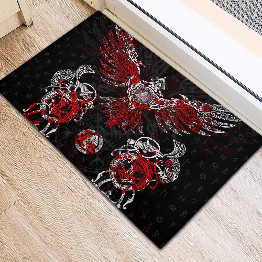 Raven And Norse Runes Rubber Doormat Viking - Wonder Print Shop