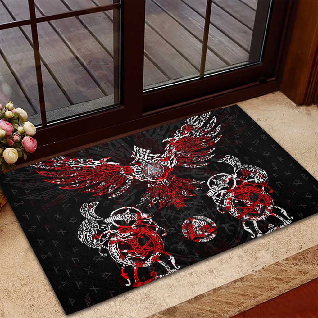 Raven And Norse Runes Rubber Doormat Viking - Wonder Print Shop
