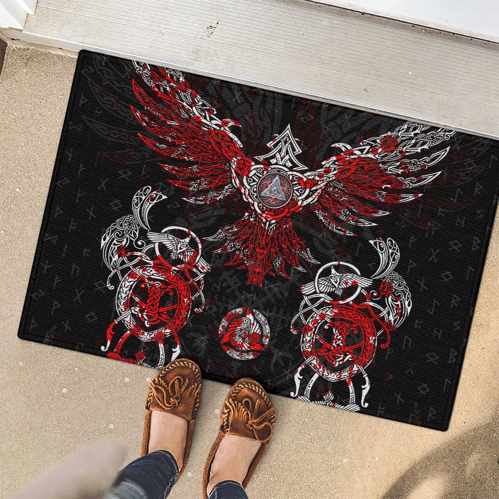 Raven And Norse Runes Rubber Doormat Viking - Wonder Print Shop