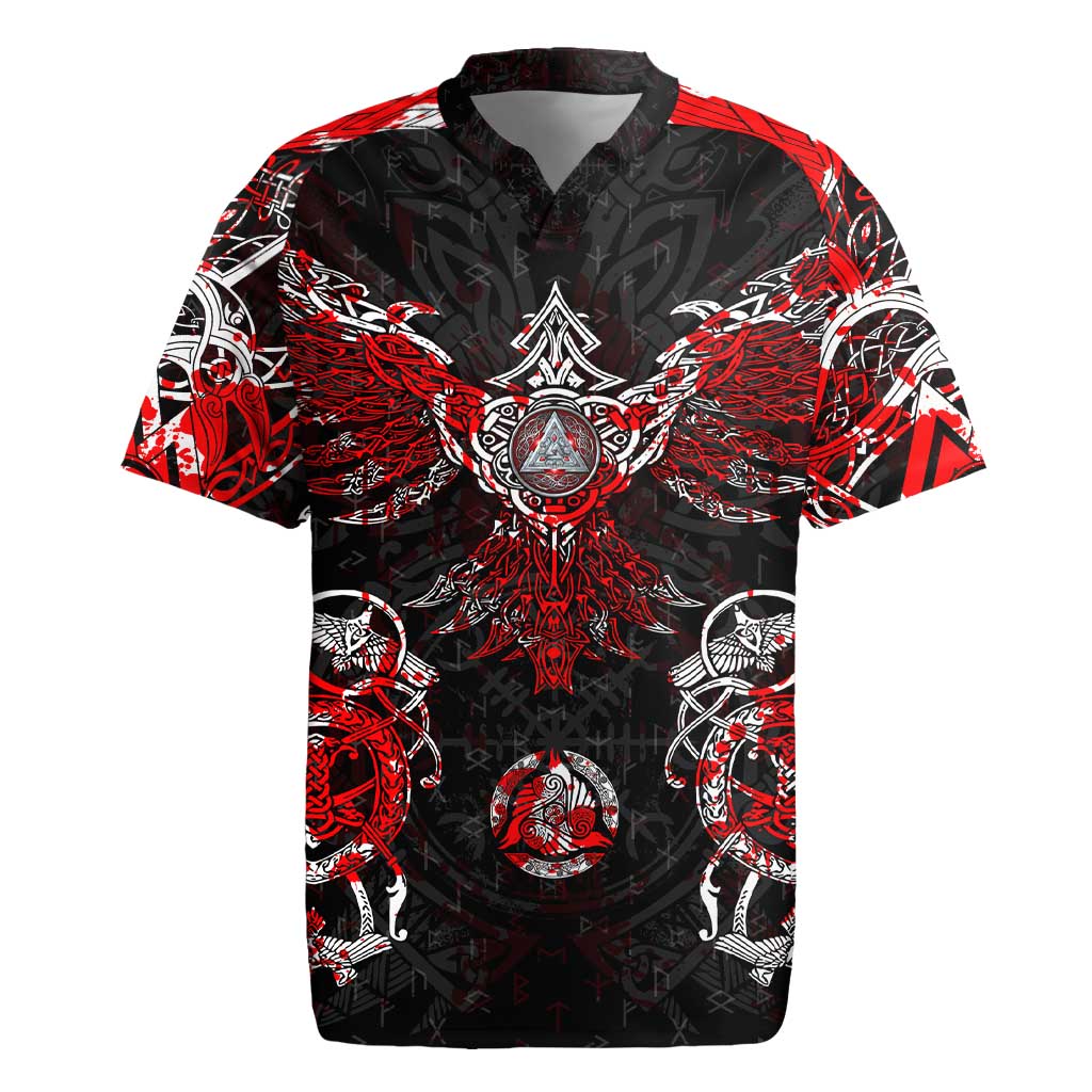 Raven And Norse Runes Rugby Jersey Viking - Wonder Print Shop