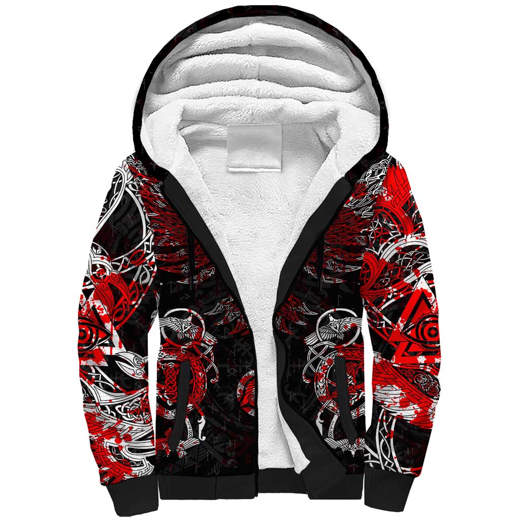 Raven And Norse Runes Sherpa Hoodie Viking - Wonder Print Shop
