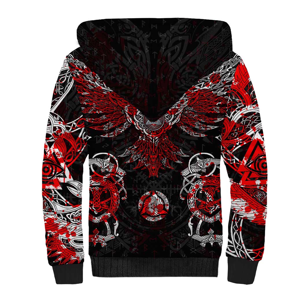 Raven And Norse Runes Sherpa Hoodie Viking - Wonder Print Shop