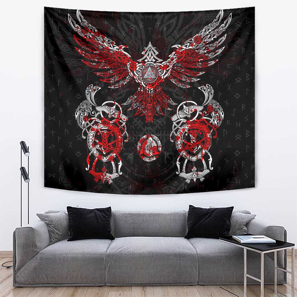 Raven And Norse Runes Tapestry Viking - Wonder Print Shop