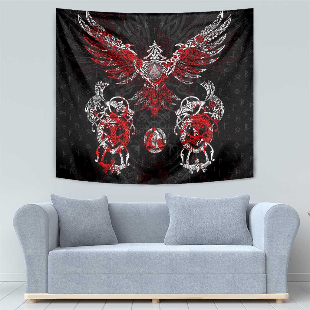 Raven And Norse Runes Tapestry Viking - Wonder Print Shop