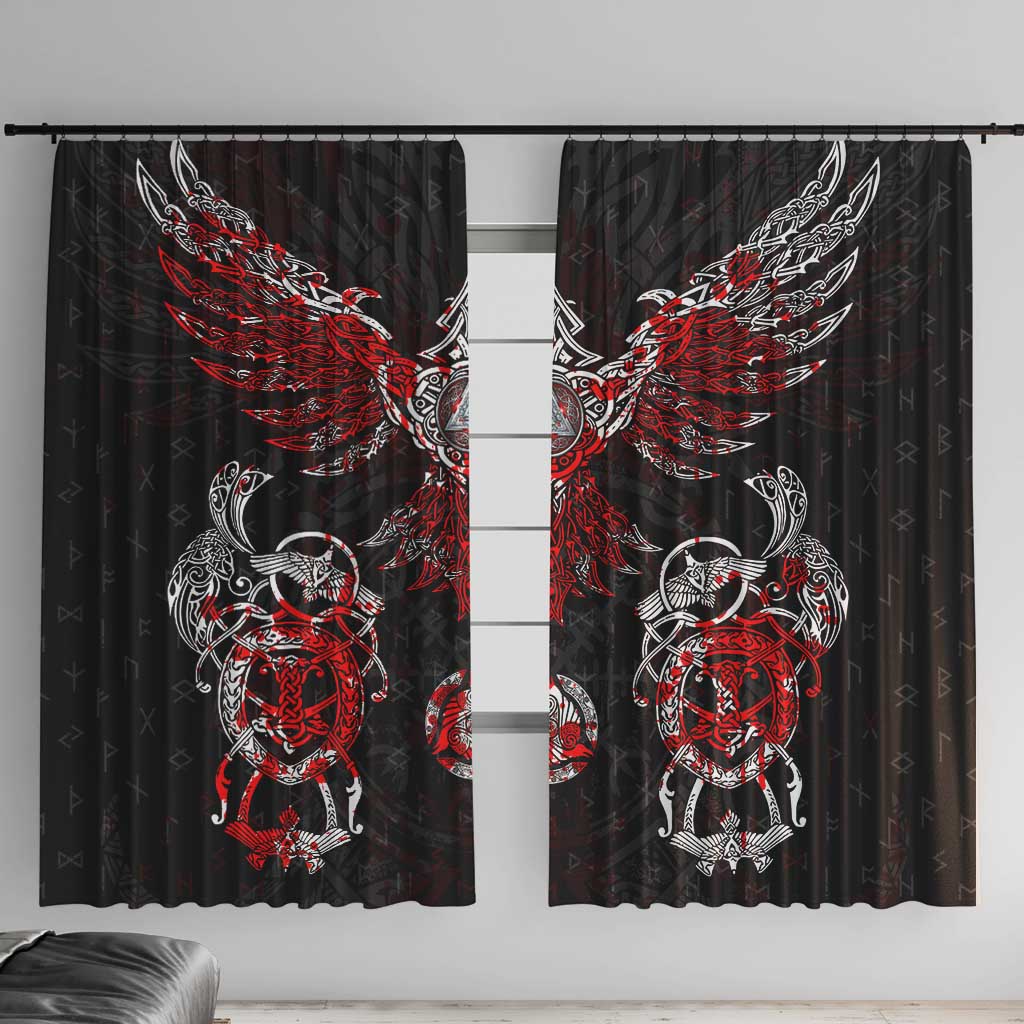 Raven And Norse Runes Window Curtain Viking - Wonder Print Shop