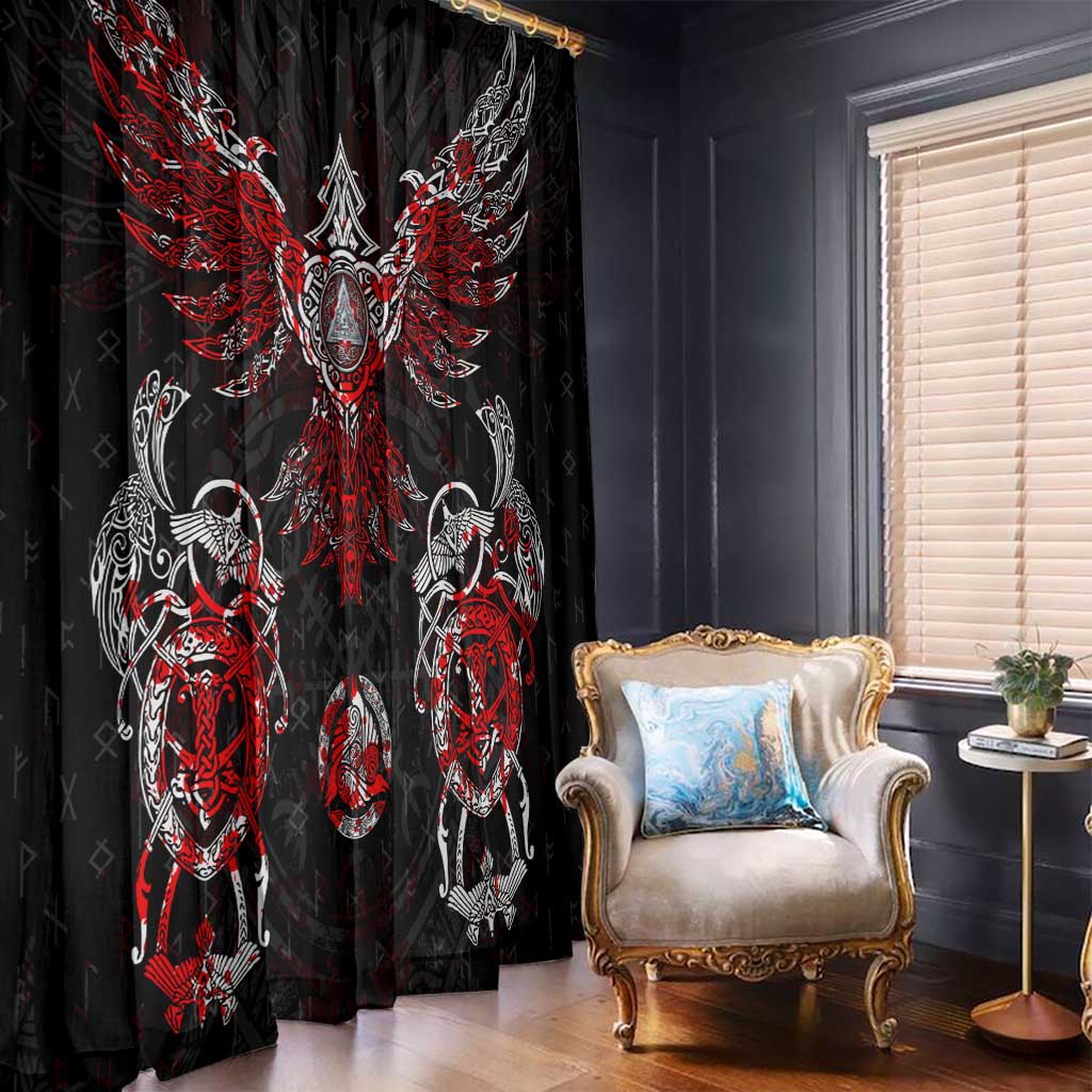 Raven And Norse Runes Window Curtain Viking - Wonder Print Shop