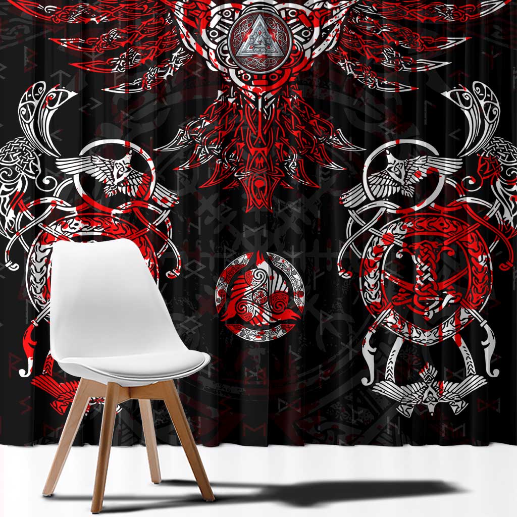 Raven And Norse Runes Window Curtain Viking - Wonder Print Shop