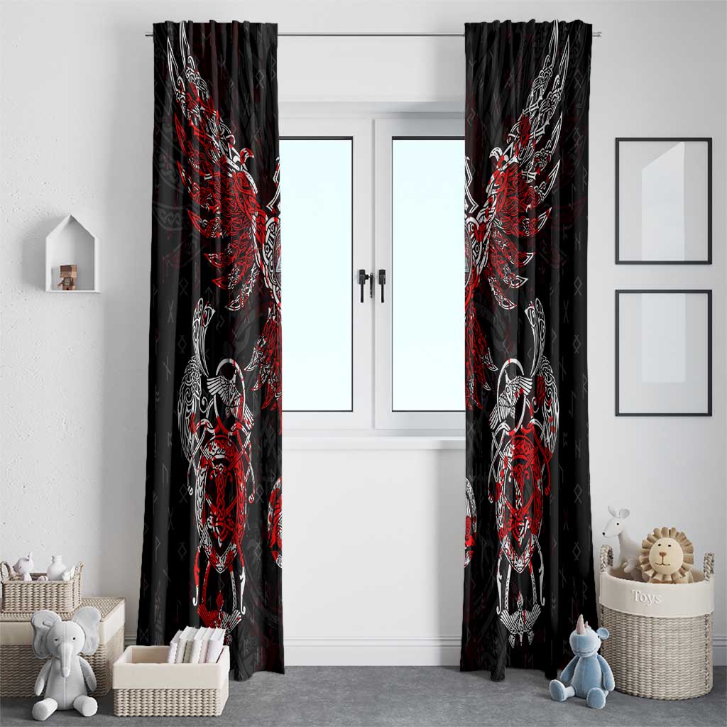 Raven And Norse Runes Window Curtain Viking - Wonder Print Shop