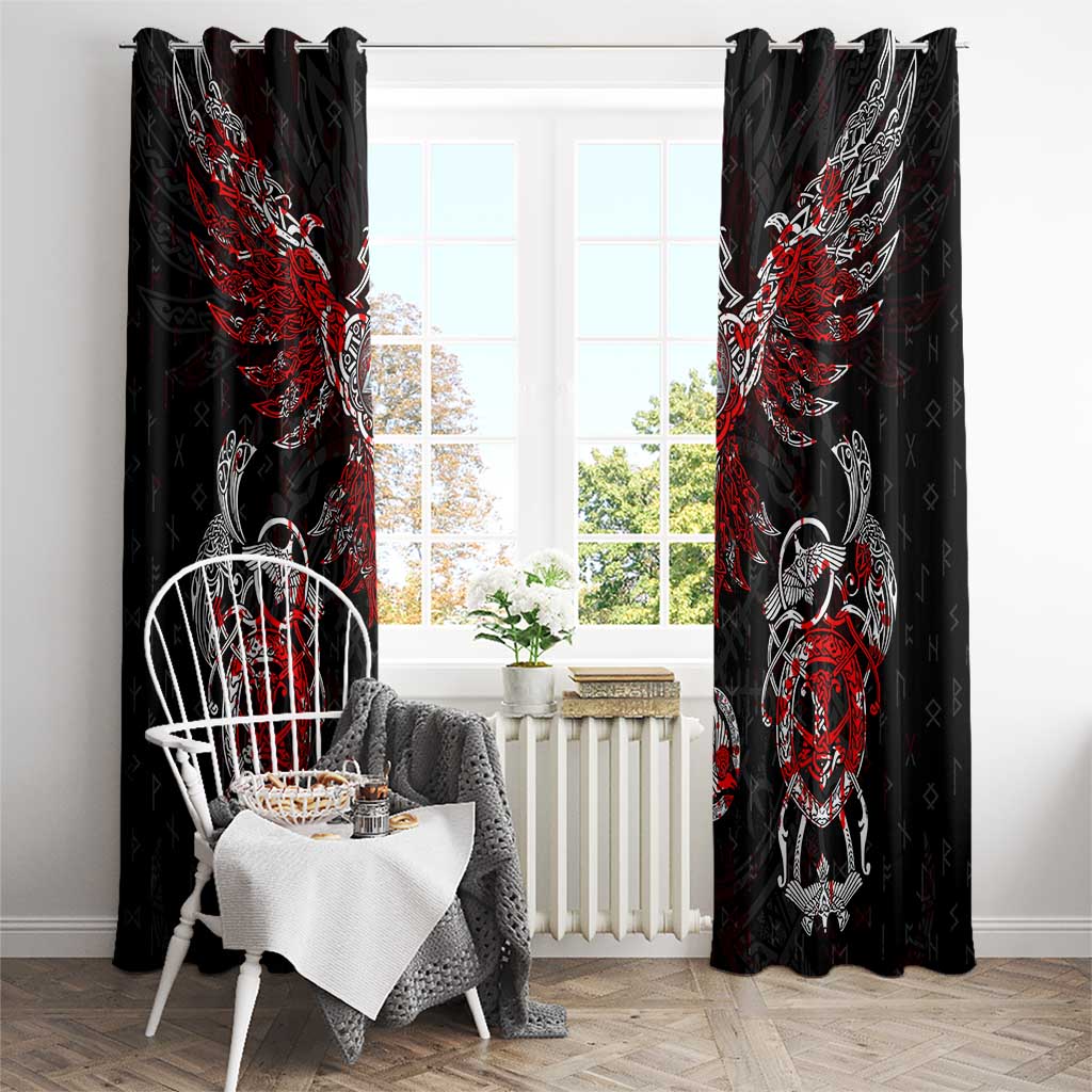 Raven And Norse Runes Window Curtain Viking - Wonder Print Shop