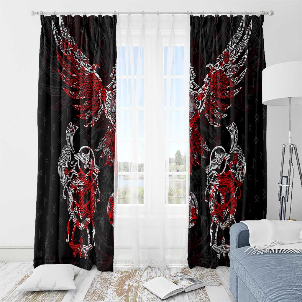 Raven And Norse Runes Window Curtain Viking - Wonder Print Shop