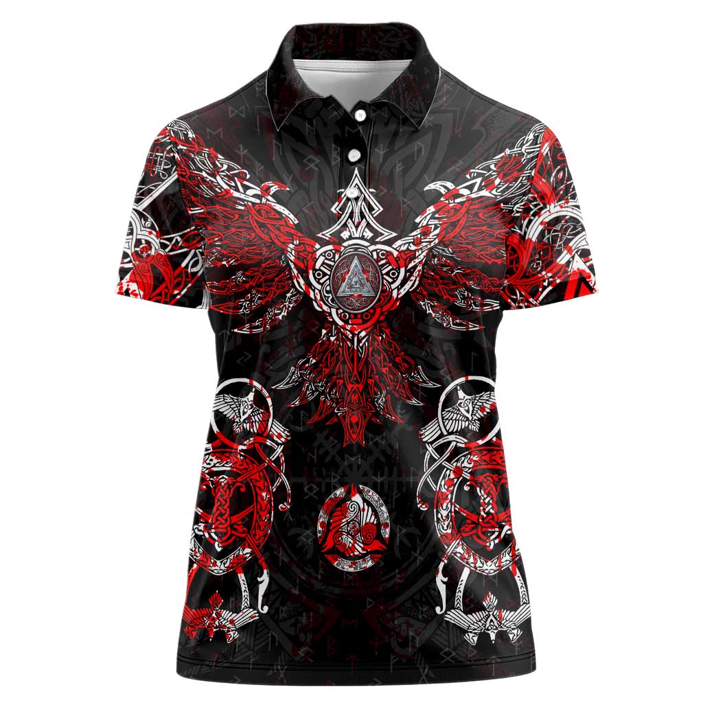 Raven And Norse Runes Women Polo Shirt Viking - Wonder Print Shop