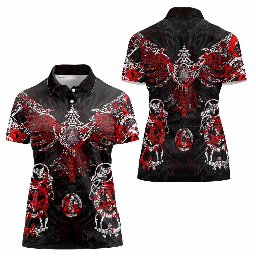 Raven And Norse Runes Women Polo Shirt Viking - Wonder Print Shop