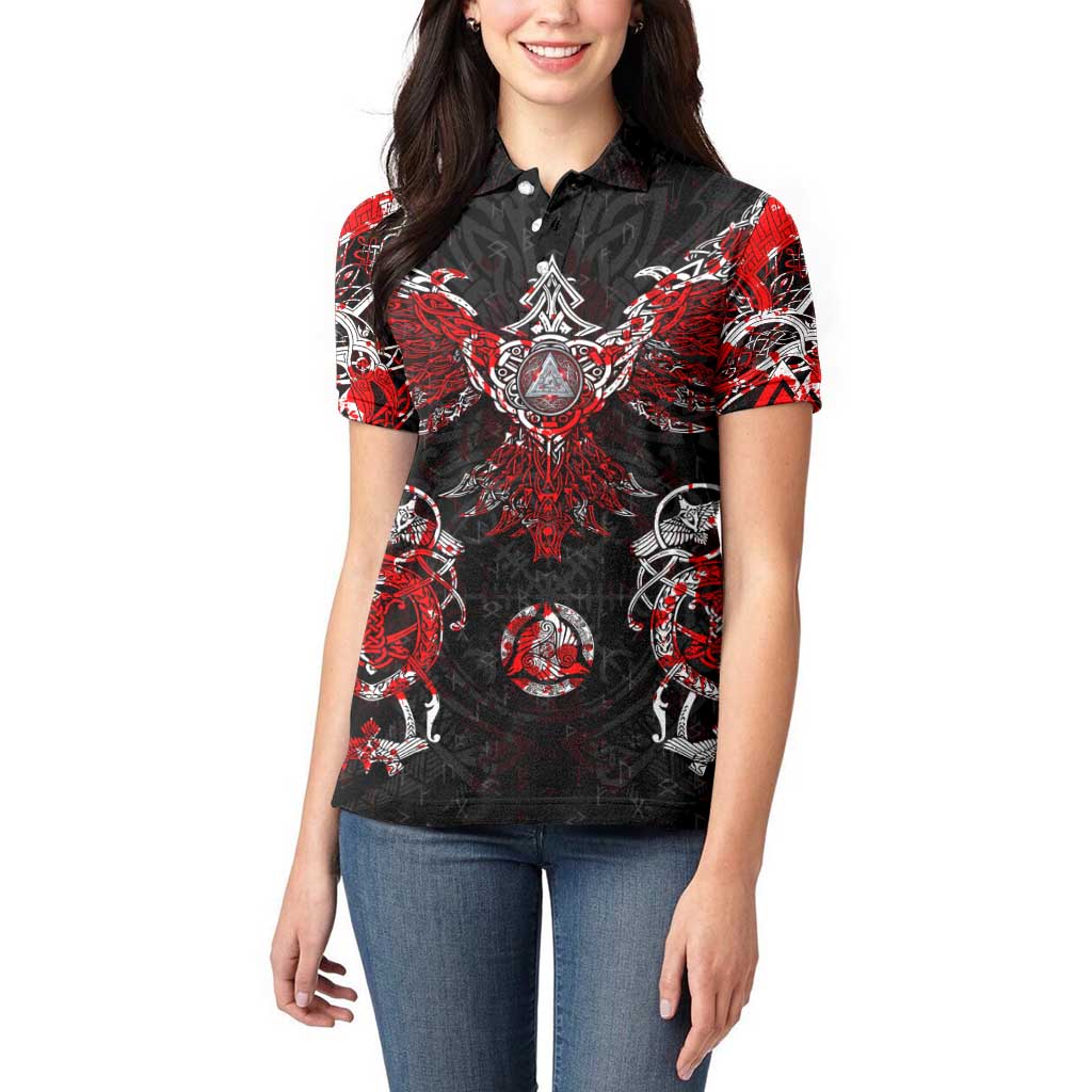 Raven And Norse Runes Women Polo Shirt Viking - Wonder Print Shop