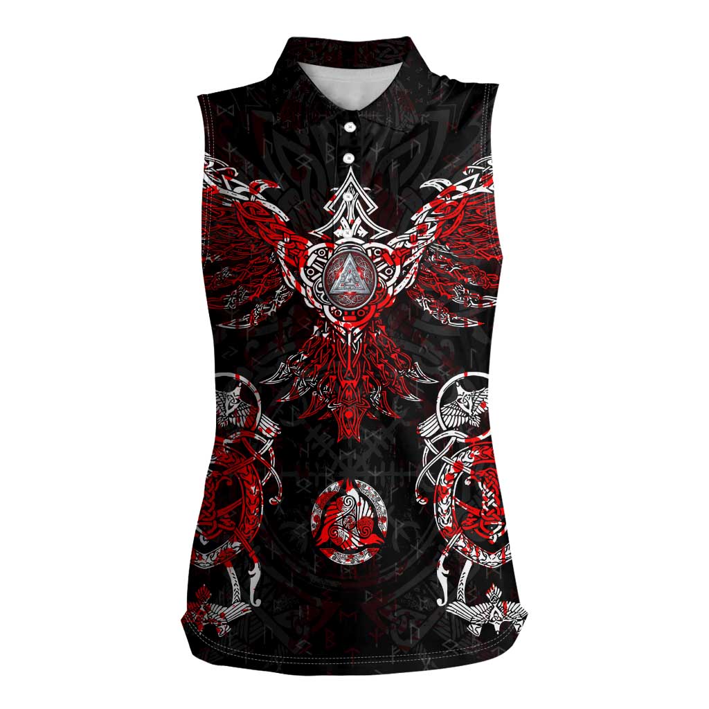 Raven And Norse Runes Women Sleeveless Polo Shirt Viking - Wonder Print Shop