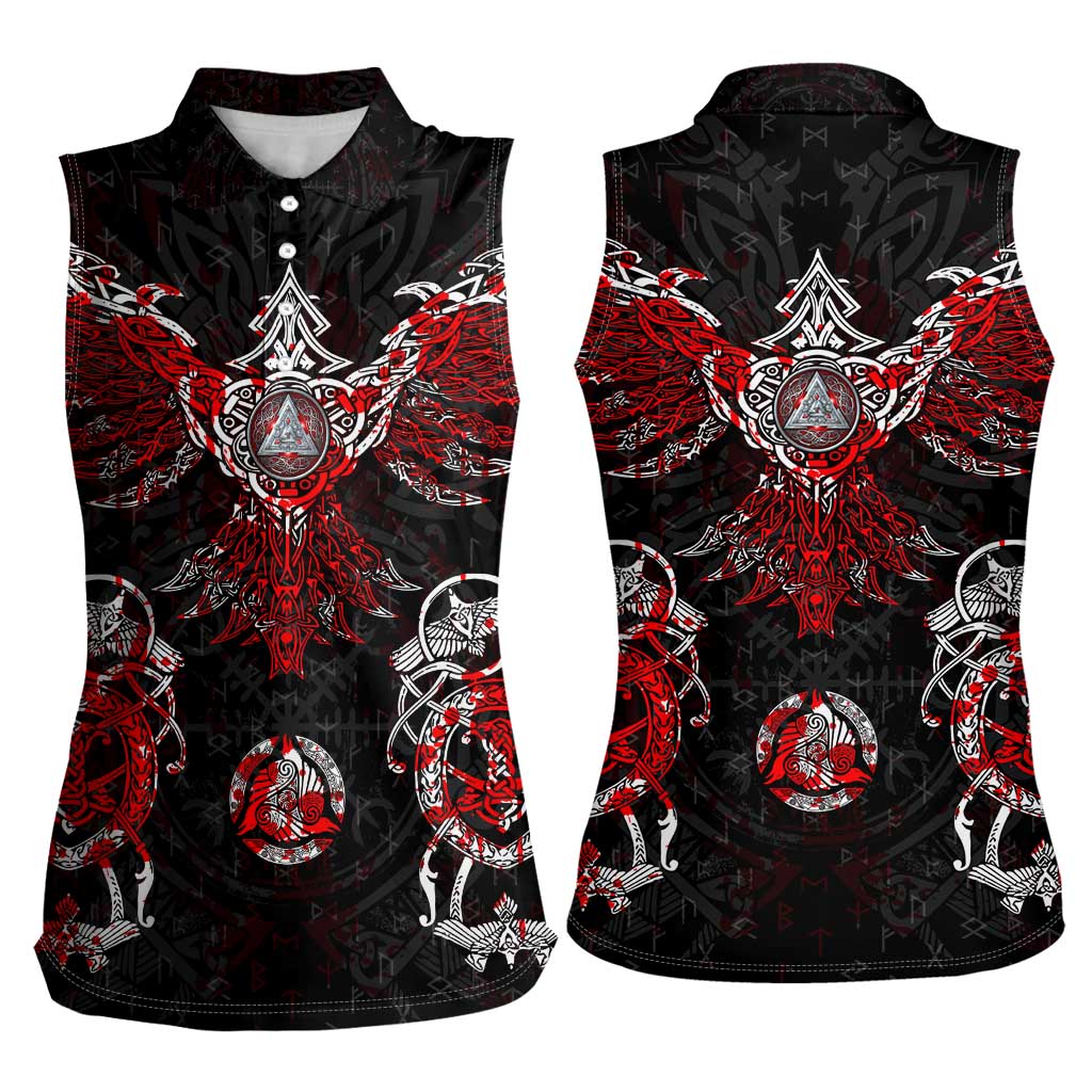 Raven And Norse Runes Women Sleeveless Polo Shirt Viking - Wonder Print Shop
