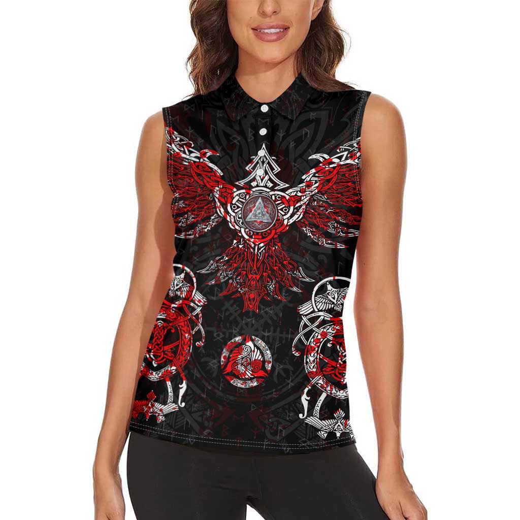 Raven And Norse Runes Women Sleeveless Polo Shirt Viking - Wonder Print Shop