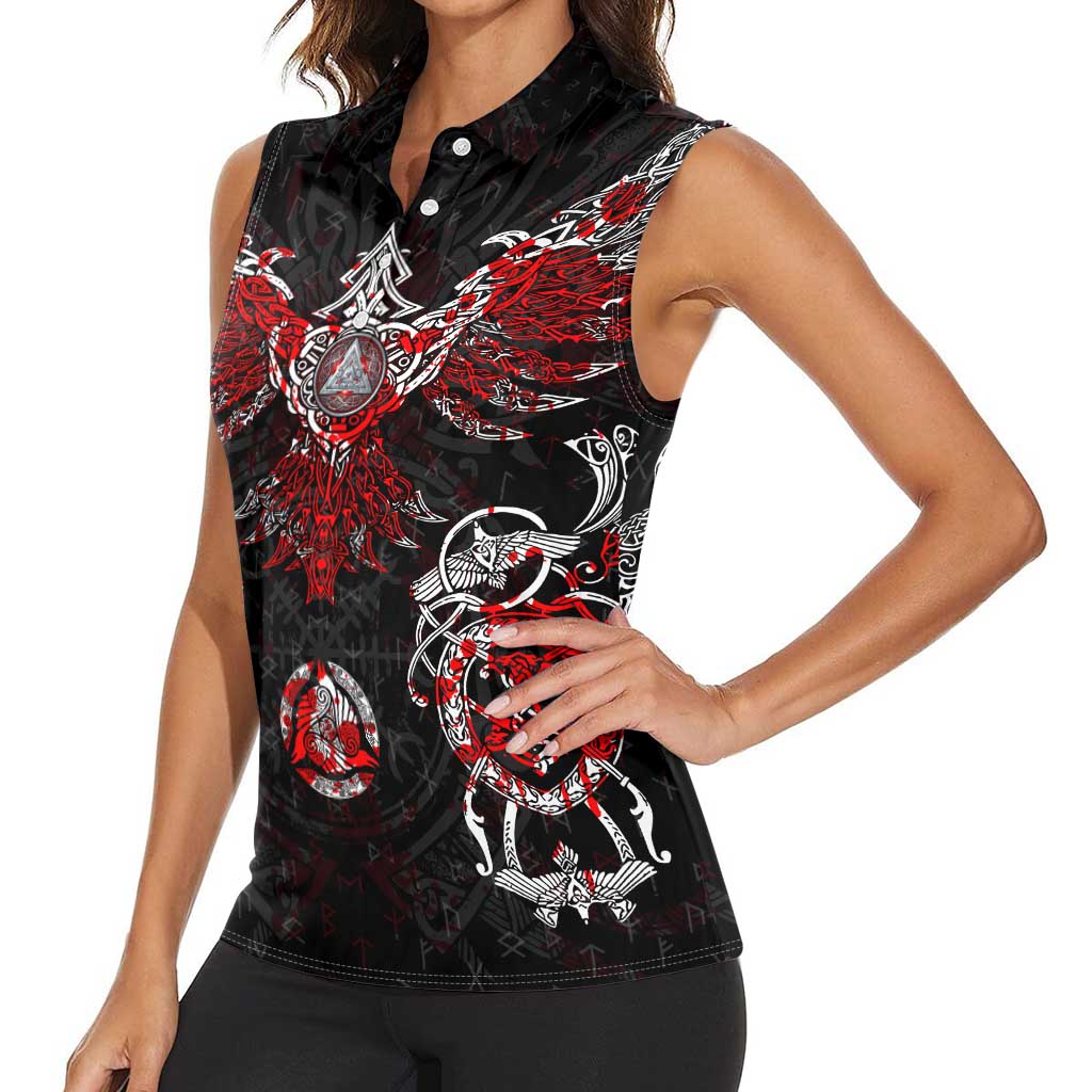 Raven And Norse Runes Women Sleeveless Polo Shirt Viking - Wonder Print Shop